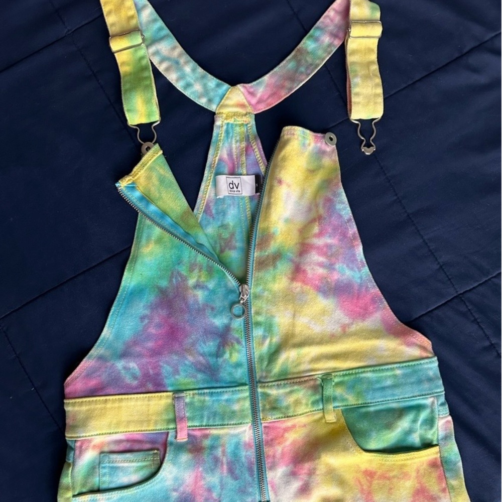 DV by Dolce Vita pastel rainbow tie dye overall shorts romper size S - Picture 2 of 9